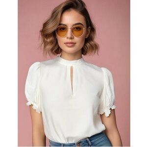 Frame 100% silk Off White puff sleeve keyhole blouse size XS